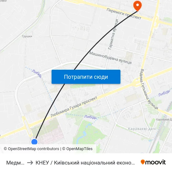 Медмістечко to КНЕУ / Київський національний економічний університет ім. В. Гетьмана map