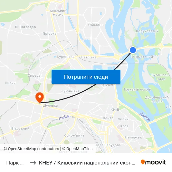 Парк Муромець to КНЕУ / Київський національний економічний університет ім. В. Гетьмана map