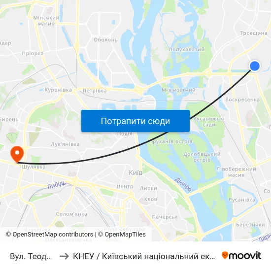 Вул. Теодора Драйзера to КНЕУ / Київський національний економічний університет ім. В. Гетьмана map