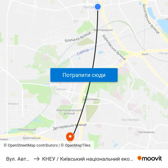 Вул. Автозаводська to КНЕУ / Київський національний економічний університет ім. В. Гетьмана map