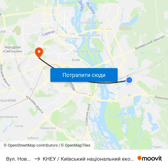 Вул. Новодарницька to КНЕУ / Київський національний економічний університет ім. В. Гетьмана map