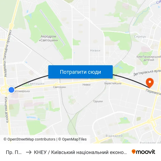 Пр. Перемоги to КНЕУ / Київський національний економічний університет ім. В. Гетьмана map