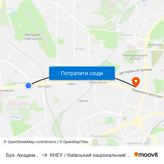 Бул. Академіка Вернадського to КНЕУ / Київський національний економічний університет ім. В. Гетьмана map