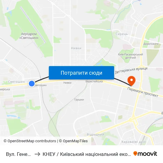 Вул. Генерала Вітрука to КНЕУ / Київський національний економічний університет ім. В. Гетьмана map