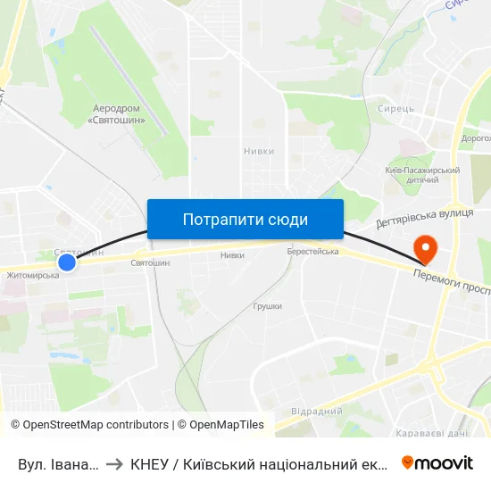 Вул. Івана Крамського to КНЕУ / Київський національний економічний університет ім. В. Гетьмана map