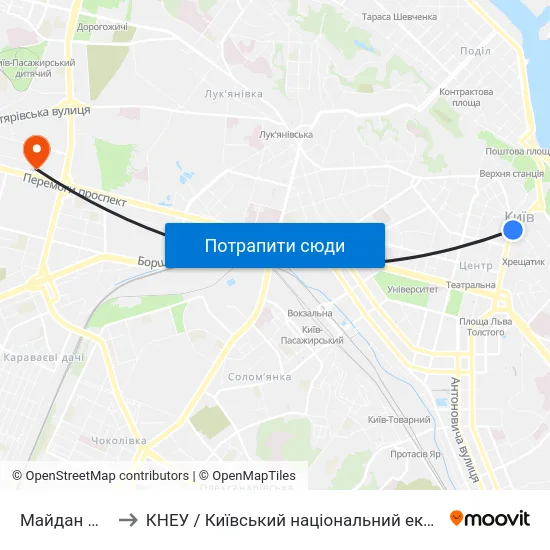 Майдан Незалежності to КНЕУ / Київський національний економічний університет ім. В. Гетьмана map