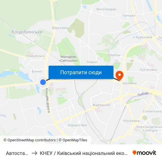Автостанція Дачна to КНЕУ / Київський національний економічний університет ім. В. Гетьмана map