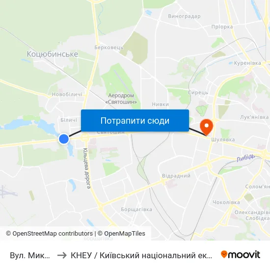 Вул. Миколи Ушакова to КНЕУ / Київський національний економічний університет ім. В. Гетьмана map