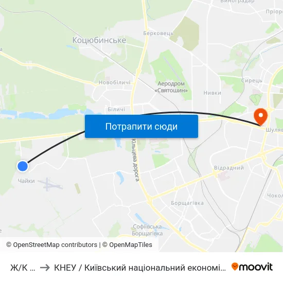 Ж/К Чайка to КНЕУ / Київський національний економічний університет ім. В. Гетьмана map