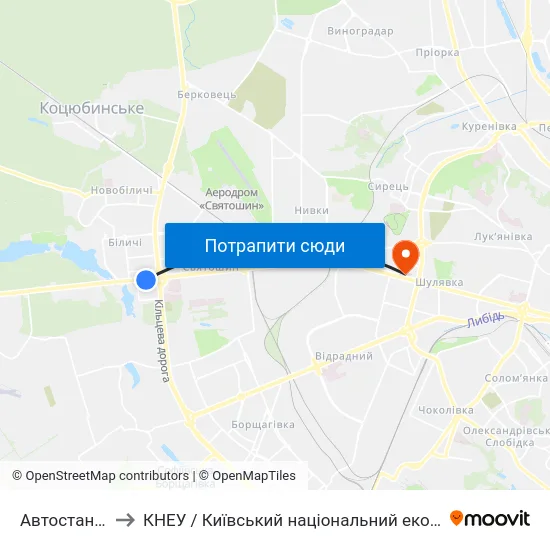 Автостанція ""Дачна"" to КНЕУ / Київський національний економічний університет ім. В. Гетьмана map