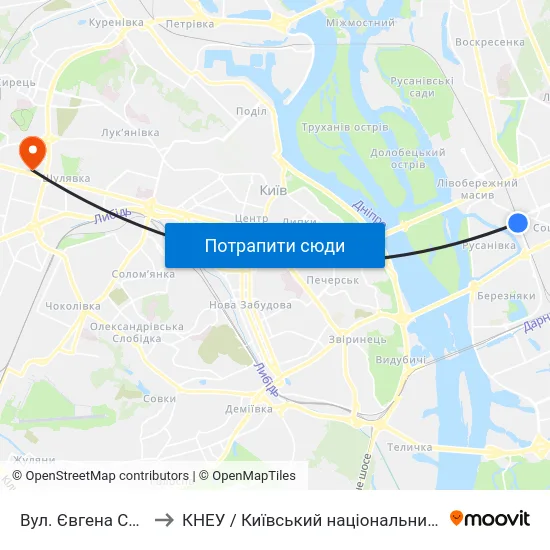 Вул. Євгена Сверстюка (На Вимогу) to КНЕУ / Київський національний економічний університет ім. В. Гетьмана map