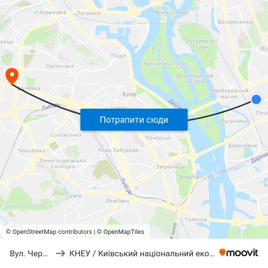 Вул. Червоноткацька to КНЕУ / Київський національний економічний університет ім. В. Гетьмана map