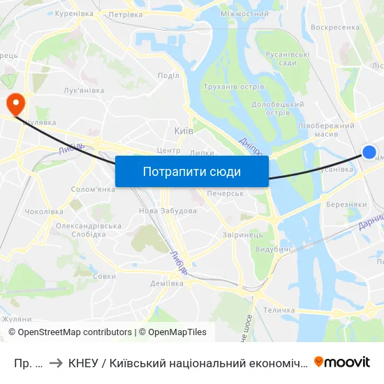 Пр. Миру to КНЕУ / Київський національний економічний університет ім. В. Гетьмана map
