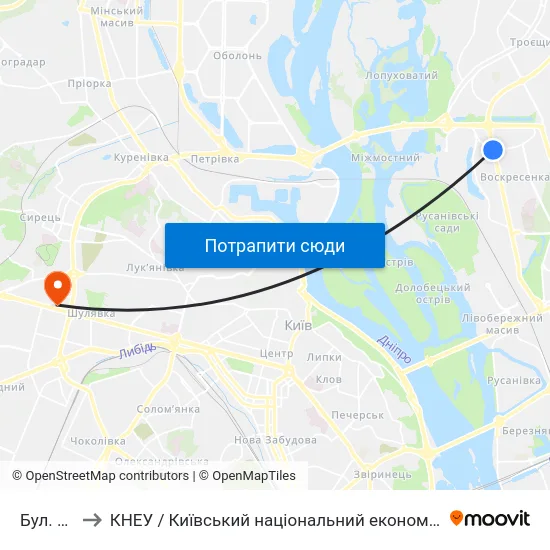 Бул. Перова to КНЕУ / Київський національний економічний університет ім. В. Гетьмана map