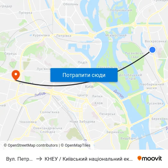 Вул. Петра Запорожця to КНЕУ / Київський національний економічний університет ім. В. Гетьмана map