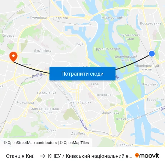 Станція Київ-Дніпровський to КНЕУ / Київський національний економічний університет ім. В. Гетьмана map