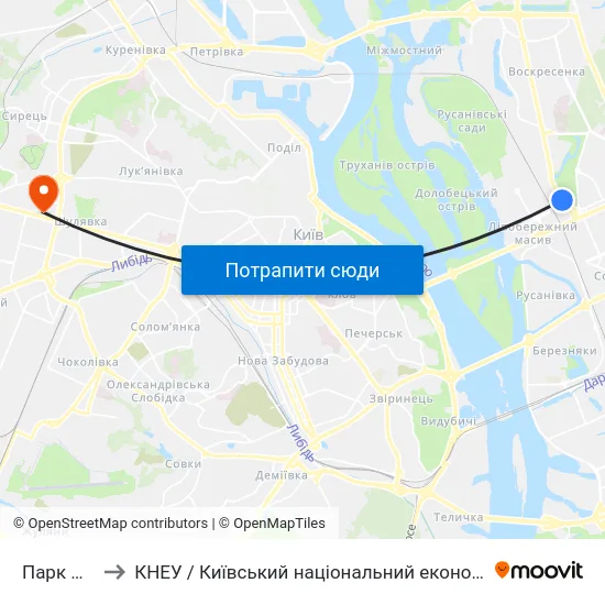 Парк Перемога to КНЕУ / Київський національний економічний університет ім. В. Гетьмана map