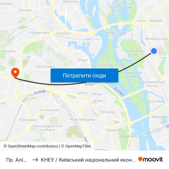Пр. Алішера Навої to КНЕУ / Київський національний економічний університет ім. В. Гетьмана map
