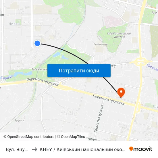 Вул. Януша Корчака to КНЕУ / Київський національний економічний університет ім. В. Гетьмана map