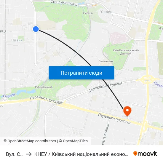 Вул. Салютна to КНЕУ / Київський національний економічний університет ім. В. Гетьмана map