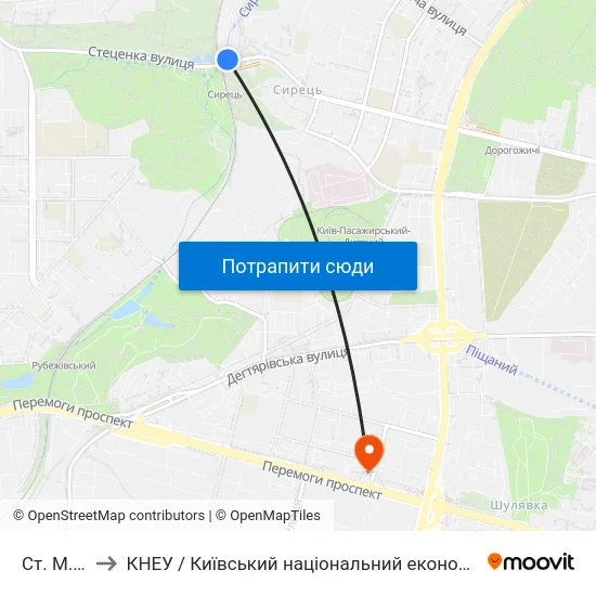 Ст. М. Сирець to КНЕУ / Київський національний економічний університет ім. В. Гетьмана map