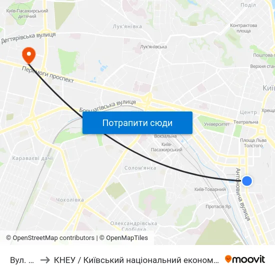 Вул. Ділова to КНЕУ / Київський національний економічний університет ім. В. Гетьмана map