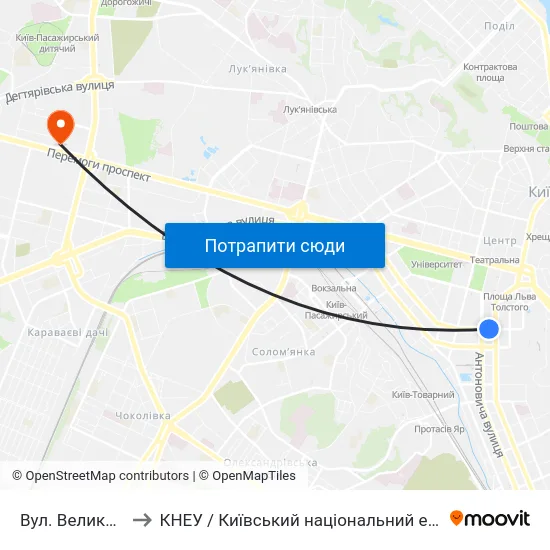 Вул. Велика Васильківська to КНЕУ / Київський національний економічний університет ім. В. Гетьмана map