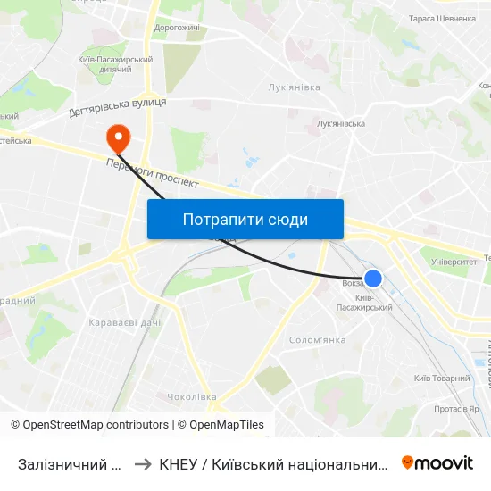 Залізничний Вокзал Центральний to КНЕУ / Київський національний економічний університет ім. В. Гетьмана map