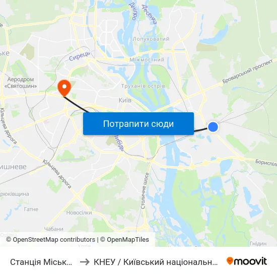 Станція Міської Електрички Дарниця to КНЕУ / Київський національний економічний університет ім. В. Гетьмана map