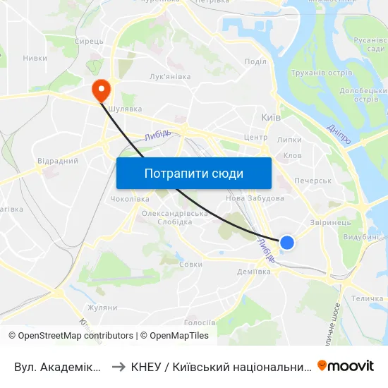 Вул. Академіка Філатова (На Вимогу) to КНЕУ / Київський національний економічний університет ім. В. Гетьмана map