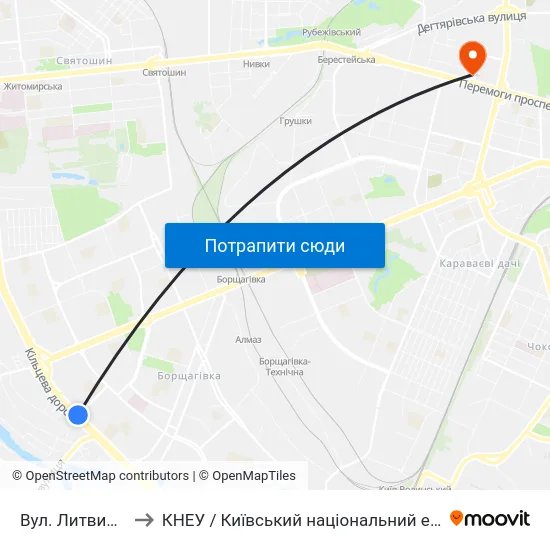 Вул. Литвиненко-Вольгемут to КНЕУ / Київський національний економічний університет ім. В. Гетьмана map
