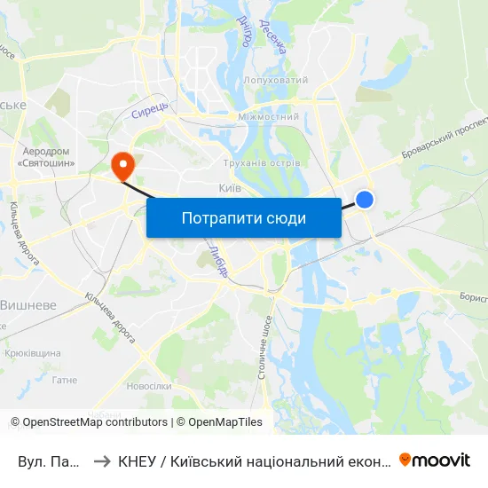 Вул. Павла Усенка to КНЕУ / Київський національний економічний університет ім. В. Гетьмана map