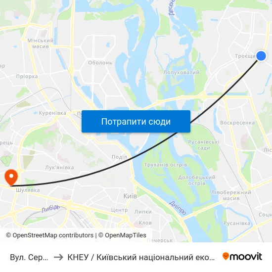 Вул. Сержа Лифаря to КНЕУ / Київський національний економічний університет ім. В. Гетьмана map