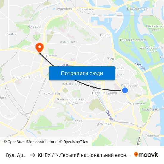 Вул. Арсенальна to КНЕУ / Київський національний економічний університет ім. В. Гетьмана map
