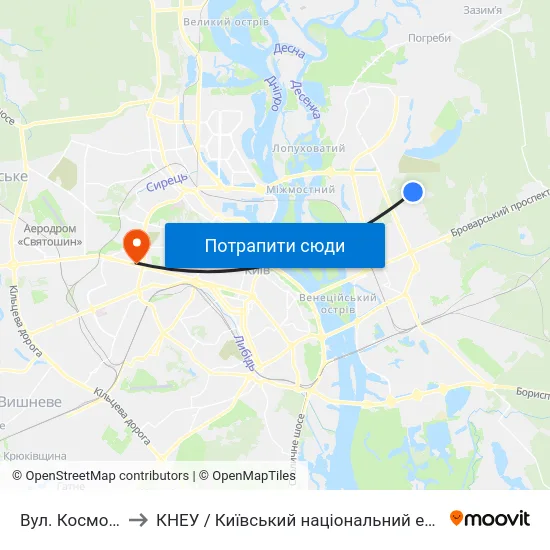 Вул. Космонавта Волкова to КНЕУ / Київський національний економічний університет ім. В. Гетьмана map