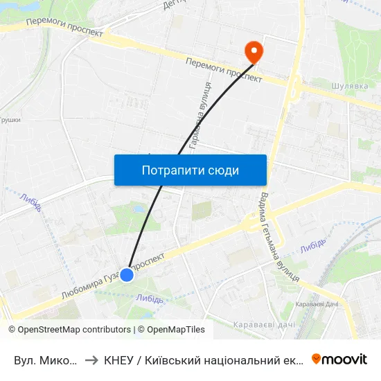 Вул. Миколи Василенка to КНЕУ / Київський національний економічний університет ім. В. Гетьмана map