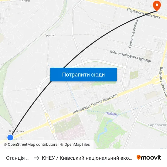 Станція Борщагівка to КНЕУ / Київський національний економічний університет ім. В. Гетьмана map
