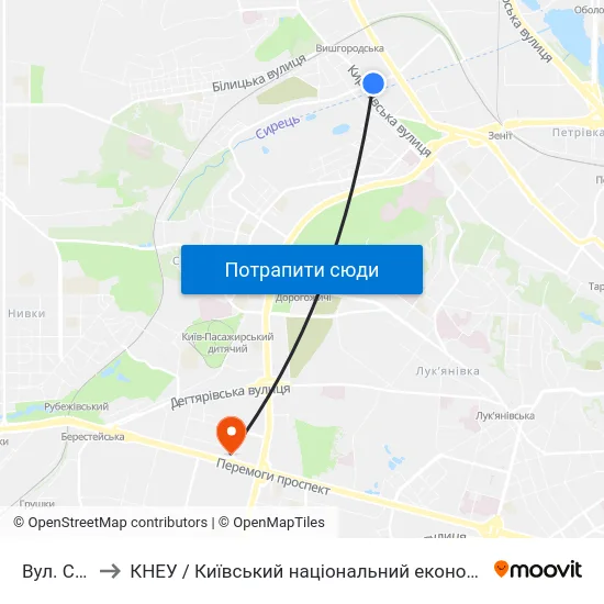 Вул. Сирецька to КНЕУ / Київський національний економічний університет ім. В. Гетьмана map