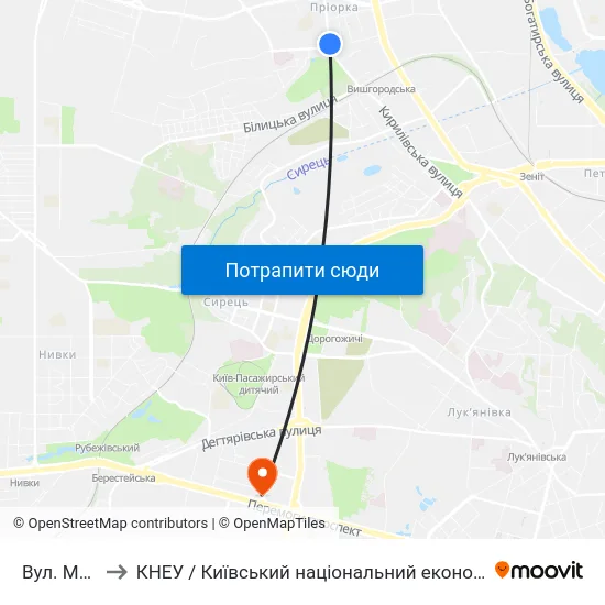 Вул. Мостицька to КНЕУ / Київський національний економічний університет ім. В. Гетьмана map