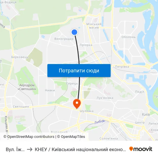 Вул. Їжакевича to КНЕУ / Київський національний економічний університет ім. В. Гетьмана map