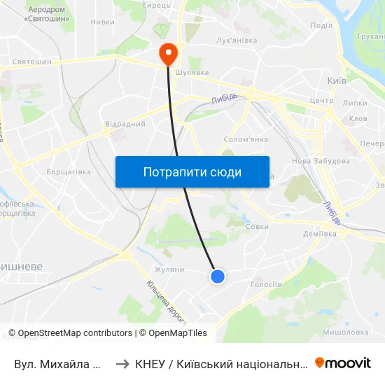 Вул. Михайла Максимовича (На Вимогу) to КНЕУ / Київський національний економічний університет ім. В. Гетьмана map