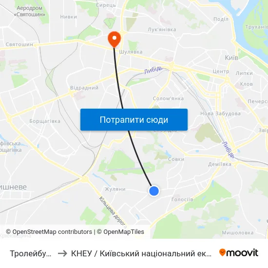 Тролейбусне Депо №1 to КНЕУ / Київський національний економічний університет ім. В. Гетьмана map