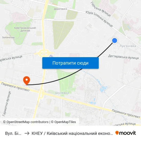 Вул. Білоруська to КНЕУ / Київський національний економічний університет ім. В. Гетьмана map
