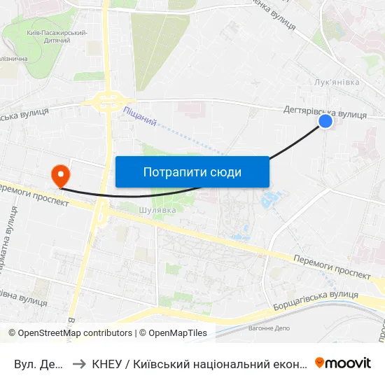 Вул. Дегтярівська to КНЕУ / Київський національний економічний університет ім. В. Гетьмана map
