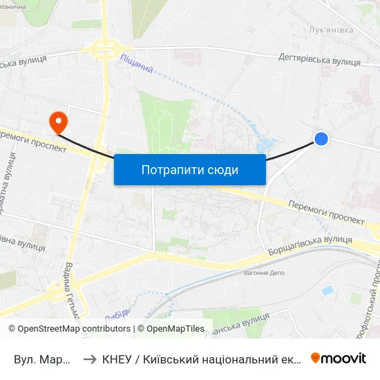 Вул. Маршала Рибалка to КНЕУ / Київський національний економічний університет ім. В. Гетьмана map