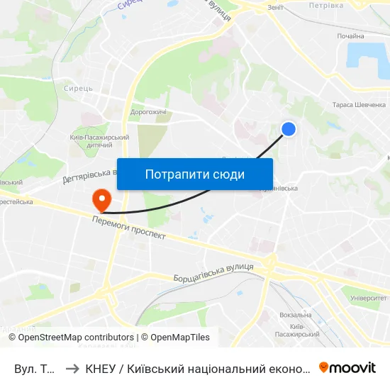 Вул. Татарська to КНЕУ / Київський національний економічний університет ім. В. Гетьмана map