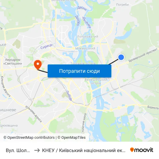 Вул. Шолом-Алейхема to КНЕУ / Київський національний економічний університет ім. В. Гетьмана map