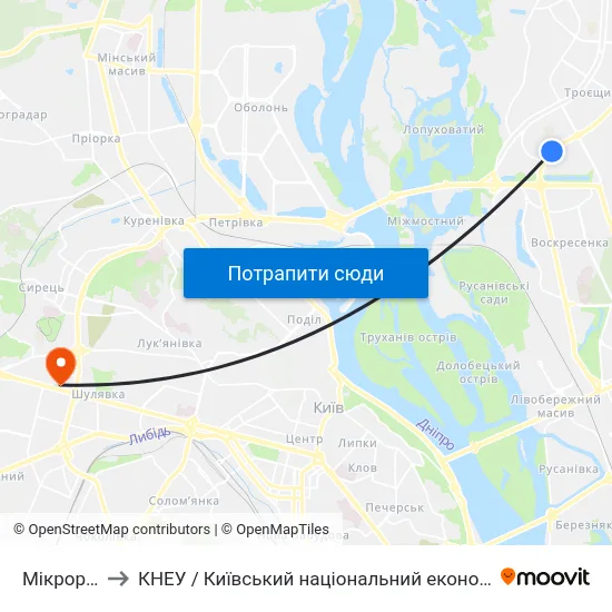 Мікрорайон №1 to КНЕУ / Київський національний економічний університет ім. В. Гетьмана map