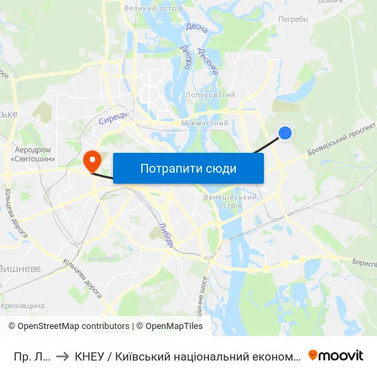 Пр. Лісовий to КНЕУ / Київський національний економічний університет ім. В. Гетьмана map