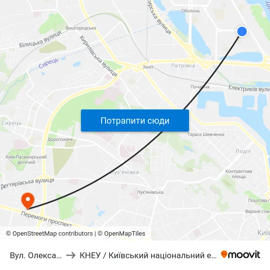 Вул. Олександра Архипенка to КНЕУ / Київський національний економічний університет ім. В. Гетьмана map